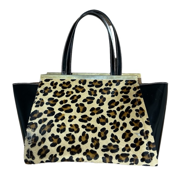 Genuine Leather Alberta Di Canio pony hair Leopard print Tote bag - Picture 3 of 8